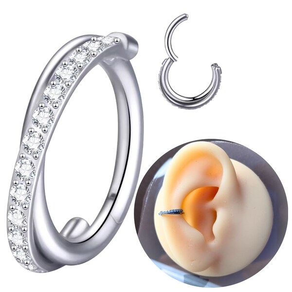 Titan 16G Doppel Clicker Creolen Nasenring Conch-Hoop, Ohrring im Ringdesign, 16G/18G Helix-Hoop Septum Hoop Daith-Hoop Tragus-Hoop Silber