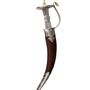 Handmade Shahi Small Kirpan Vintage Replica With Peach Cover Punjabi Sikh Knife Customized Name On Carbon Steel Blade Khanjar For Home Decor