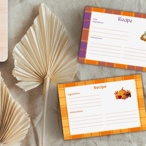 Carte de recette d’automne, téléchargement instantané, cartes numériques, carte de recette de Thanksgiving, 6 « x 4 », cartes de recettes imprimables