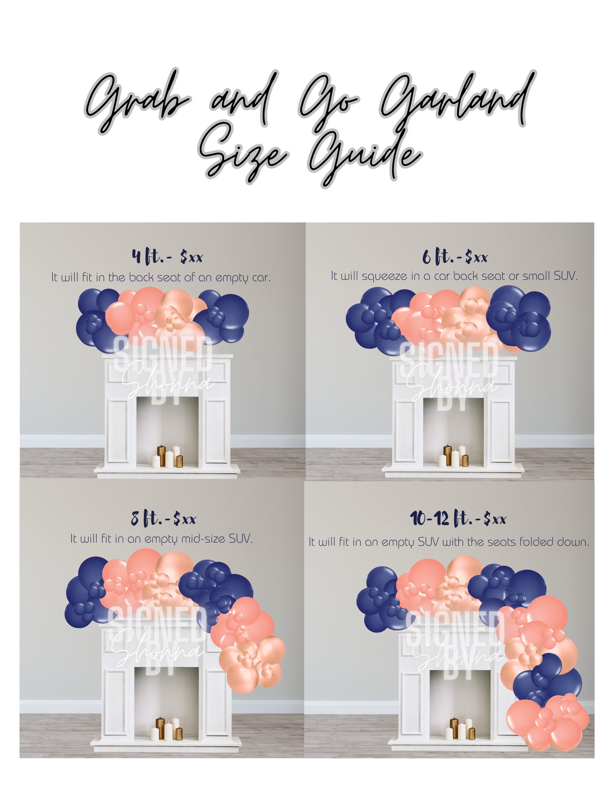 Grab and Go Balloon Garland Size and Price Guide Etsy