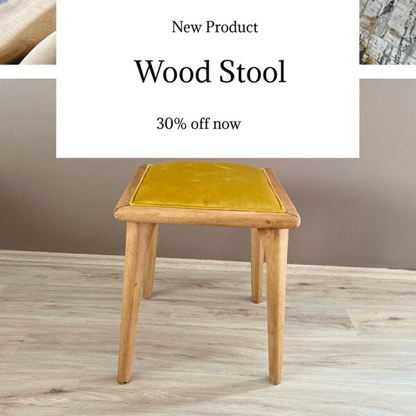 Wood stool solid wood chair study desk stool wood bench vanity stool makeup stool comfy pouf 15.7" height 15.7" sitting area bulk order