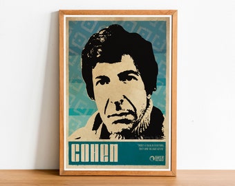 Leonard Cohen, Folk Music Print, Folk Poster, Folk Wall Art, Folk Art, Retro Folk Poster, Folk Music Wall Art, Folk Print, Folk Music.