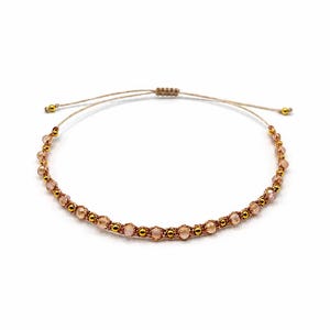 Armband für Damen, Freundschaftsbänder, Schöne Geschenke für Freundin, Armband mit rosa Glassteinen und goldenen Kugeln