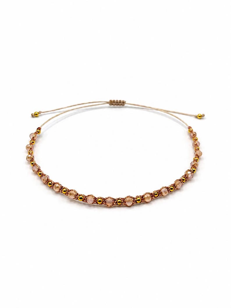 Armband für Damen, Freundschaftsbänder, Schöne Geschenke für Freundin, Armband mit rosa Glassteinen und goldenen Kugeln
