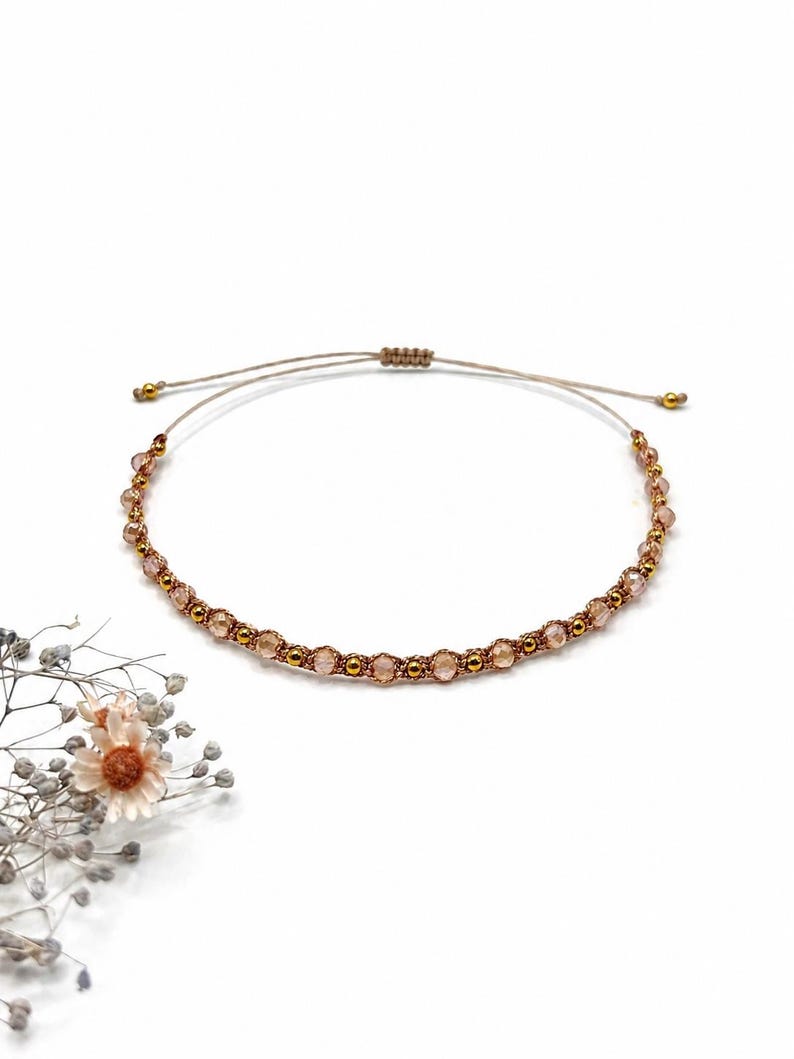 Armband für Damen, Freundschaftsbänder, Schöne Geschenke für Freundin, Armband mit rosa Glassteinen und goldenen Kugeln