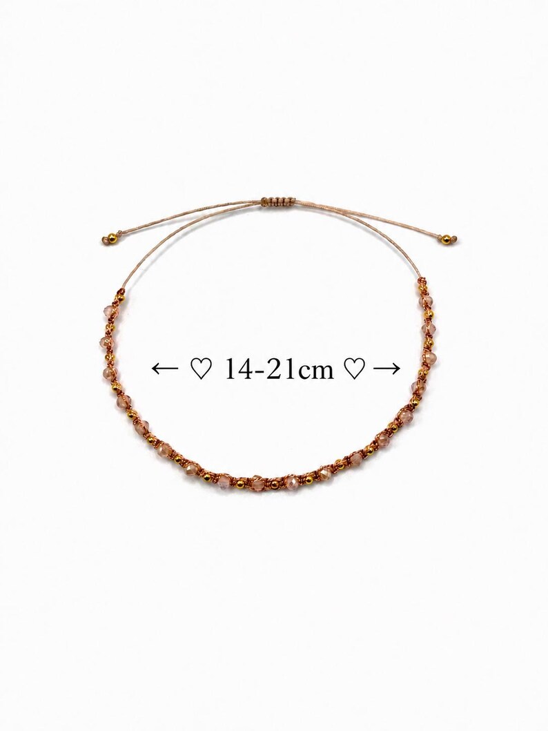 Armband für Damen, Freundschaftsbänder, Schöne Geschenke für Freundin, Armband mit rosa Glassteinen und goldenen Kugeln, Schiebeverschluss 14-21cm