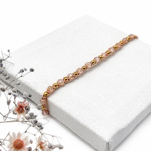 Armband für Damen, Freundschaftsbänder, Schöne Geschenke für Freundin, Armband mit rosa Glassteinen und goldenen Kugeln