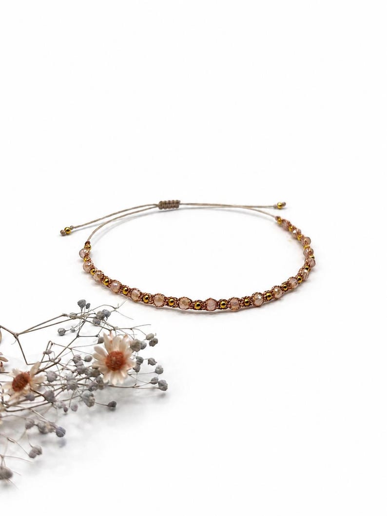 Armband für Damen, Freundschaftsbänder, Schöne Geschenke für Freundin, Armband mit rosa Glassteinen und goldenen Kugeln