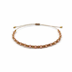 Armband für Damen, Freundschaftsbänder, Schöne Geschenke für Freundin, Armband mit rosa Glassteinen und goldenen Kugeln