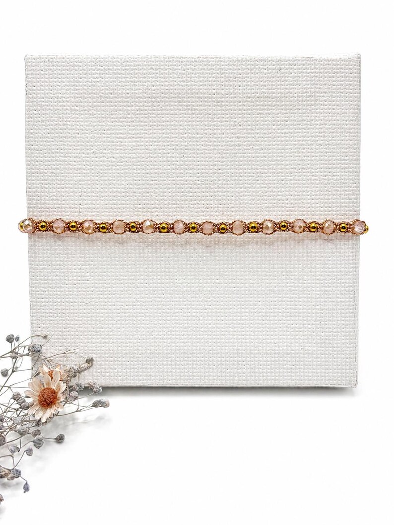 Armband für Damen, Freundschaftsbänder, Schöne Geschenke für Freundin, Armband mit rosa Glassteinen und goldenen Kugeln