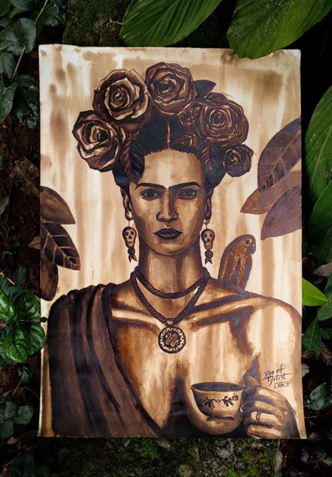 Frida Kahlo, Coffee Painting,coffee Art,coffee Paint, Painting,art, Etsy