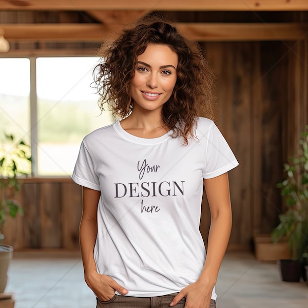 Bella Canvas Slim Fit Womens T Shirt Mockup for Print on Demand Tshirt White Mockups Bella Canvas 6004 T-shirt Lifestyle Mock