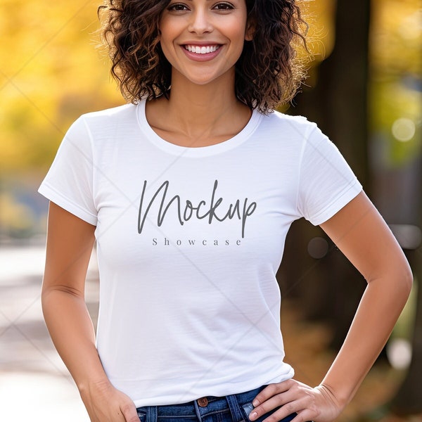 Mockup White T-Shirt | Bella Canvas 6004 Mockup TShirt White Mockup Tee Casual T-Shirt Mock Hispanic Mockup Print on Demand POD