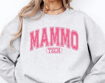 Mammo Tech Varsity-Inspired Sweatshirt Pink Aesthetic Mammography Technologist Crewneck Mammo Tech Graduation Gift Cute Mammographer Sweater