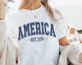 Comfort Colors® America Est. 1776 Shirt Classic America Varsity Tee USA 250 Years Vintage Aesthetic T-shirt July 4th Patriotic American Gift