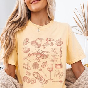 Comfort Colors® Coastal Vibes La Dolce Vita Shirt Monochromatic Oceancore Aesthetic Tee, Tinned Sardines Oysters Seafood & Wine Lover Gift
