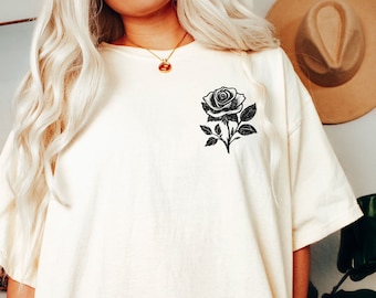 Retro Rose Shirt Minimal Rose Tee Rose Flower Shirt, Rose Tshirt, Gift for Rose Lover, Floral Shirt, Rose Botanical Tee, Comfort Colors® Tee