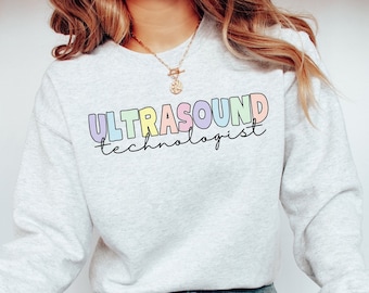 Sudadera de técnico en ultrasonido, cuello redondo, estilo pastel, ideal como regalo para estudiantes de ecografía o graduados de RDMS.