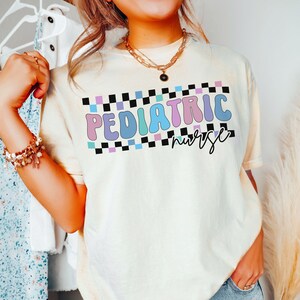 Comfort Colors® Pediatric Nurse Shirt Checkered PEDS Nurse Tshirt, Retro PEDS Nurse Tee, Cute Pediatrics RN Gift For Peds Nurse Appreciation