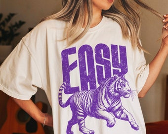 Comfort Colors® Easy Tiger Shirt Retro Tiger Tee, Cute Easy Tiger Top, Purple Aesthetic Tiger Lover Gift, Funny Retro Tiger Summer T-shirt