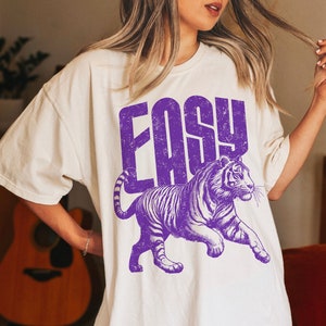 Comfort Colors® Easy Tiger Shirt Retro Tiger Tee, Cute Easy Tiger Top, Purple Aesthetic Tiger Lover Gift, Funny Retro Tiger Summer T-shirt