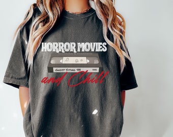 Comfort Colors® Horror Movies and Chill Halloween Shirt Retro Halloween Tee For Movie Lovers Funny Halloween Tshirt Cute Halloween Movie Tee