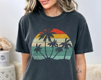 Comfort Colors® Retro Palm Tree Shirt Tropical Island Tee, Beachy Palms Summer Shirt, Summer Vacation Tshirt, Cute Hawaii Shirt Girls Trip