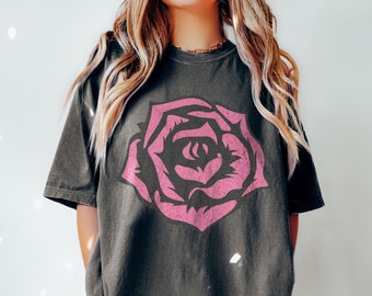 Comfort Colors® Retro Rose Flower Shirt Pink Rose Graphic Tee, Rose Flower Shirt, Retro Floral Shirt, Valentines Day Shirt, Pink Rose Tshirt