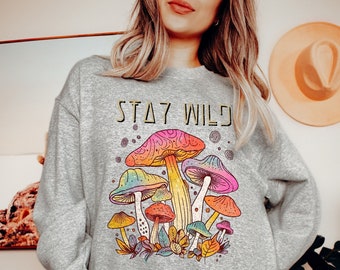 Mushrooms Sweatshirt Stay Wild Crewneck Retro Mushrooms Sweater, Colorful Mushroom Crewneck, Cute Cottagecore Sweatshirt Mushroom Lover Gift
