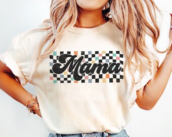 Comfort Colors® Retro Mama Shirt Checkered Mama T-shirt Mothers Day Tee Cute Gift For Mom, Mommy Appreciation Gift Mom Life Mothers Day Gift