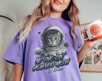 Comfort Colors® Cat Astronaut Shirt Retro Cat In Space Tshirt, Funny Cat Mom Shirt, Cute Sci-Fi Space Cat Tee Gift For Cat Moms & Cat Dads