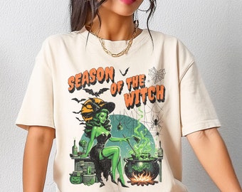 Comfort Colors® Retro Season Of The Witch Shirt Cute Halloween Witchy T-shirt, Funny Retro Horror Lover Gift, Trendy Halloween Aesthetic Tee