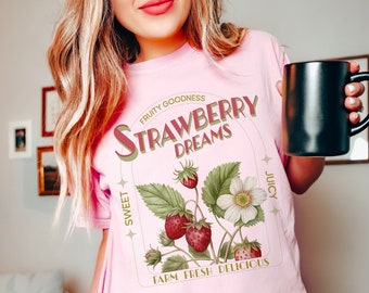 Comfort Colors® Strawberry Dreams Tshirt Vintage Inspired Strawberry Shirt, Cute Strawberry Gift For Fruit Lovers, Retro Strawberries Tee