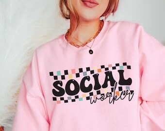 Social Worker Sweatshirt Checkered Social Worker Crewneck, Cute Social Work Therapy Sweater, Future Social Worker Student Graduation Gift
