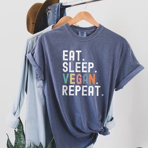 Comfort Colors® Funny Vegan Shirt Eat Sleep Vegan Repeat Shirt Vegan Gift, World Vegan Day Herbivore Tee, Retro Vegan Shirt Vegetarian Shirt
