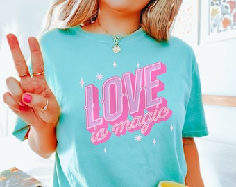 Comfort Colors® Love In Magic Shirt Retro Love Shirt Valentines Shirt, Cute Pink Love Shirt, Gift For Her Inspirational Love Tshirt Love Tee