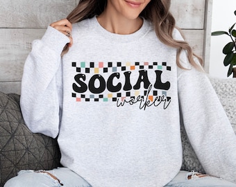 Social Worker Sweatshirt Checkered Social Worker Crewneck, Cute Social Work Therapy Sweater, Future Social Worker Student Graduation Gift