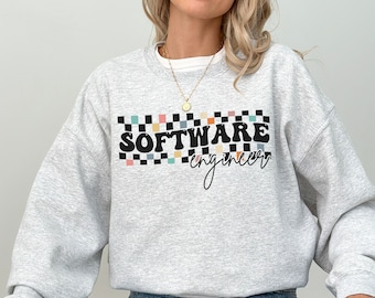 Software Engineer Sweatshirt Checkered Software Engineering Crewneck, Computer Programmer Computer Science Sweater, Software Graduation Gift
