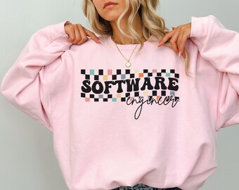 Software Engineer Sweatshirt Checkered Software Engineering Crewneck, Computer Programmer Computer Science Sweater, Software Graduation Gift