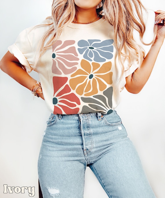 Comfort Colors® Boho Flowers Shirt Colorful Wildflowers Tshirt, Minimalist Flower Lover Shirt, Botanical Tee Gift For Boho Floral Art Lover