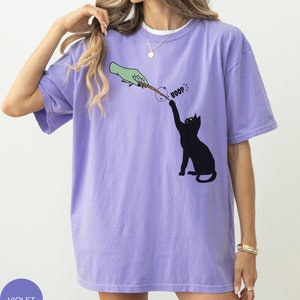 Comfort Colors® Funny Cat Halloween Shirt, Cute Witchy Cat Lover Tshirt, Magical Black Cat Lover Shirt Spooky Halloween Tee Gift For Cat Mom Violet