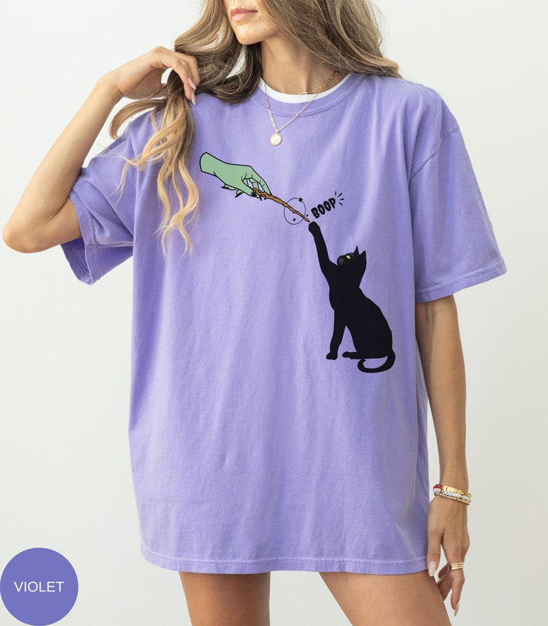 Comfort Colors® Funny Cat Halloween Shirt, Cute Witchy Cat Lover Tshirt, Magical Black Cat Lover Shirt Spooky Halloween Tee Gift For Cat Mom Violet