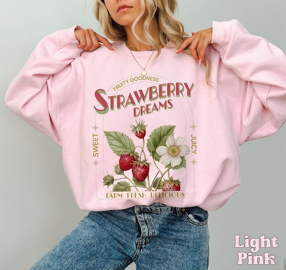 Strawberry Dreams Sweatshirt Vintage-Inspired Strawberry Shirt Cute Strawberry Crewneck, Gift for Fruit Lovers, Retro Strawberries Sweater