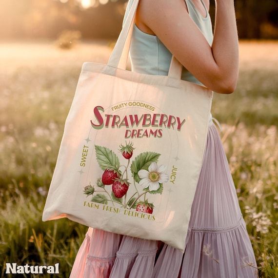 Cute Canvas Bag Strawberry Strawberry Harvest Tote Bag – Tiny