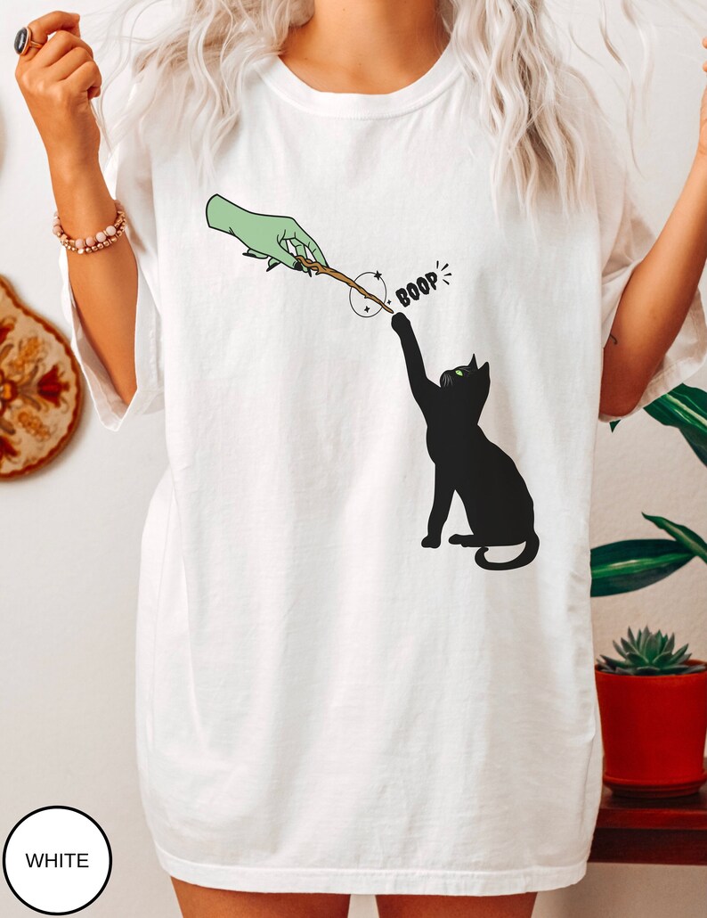 Comfort Colors® Funny Cat Halloween Shirt, Cute Witchy Cat Lover Tshirt, Magical Black Cat Lover Shirt Spooky Halloween Tee Gift For Cat Mom White