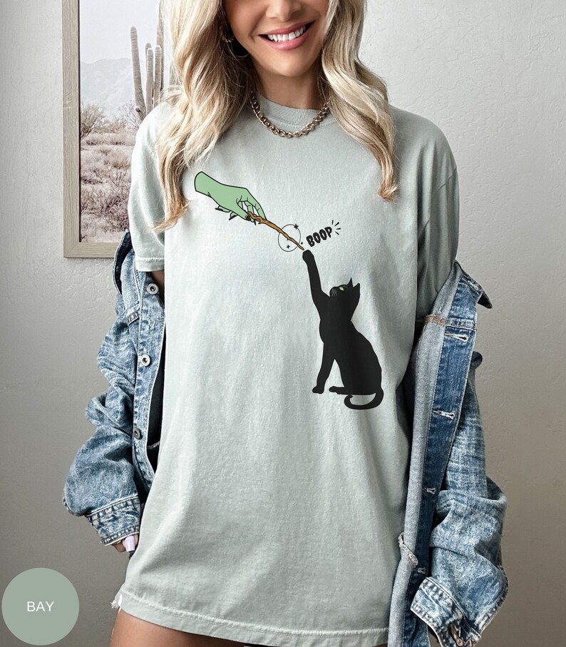 Comfort Colors® Funny Cat Halloween Shirt, Cute Witchy Cat Lover Tshirt, Magical Black Cat Lover Shirt Spooky Halloween Tee Gift For Cat Mom Bay