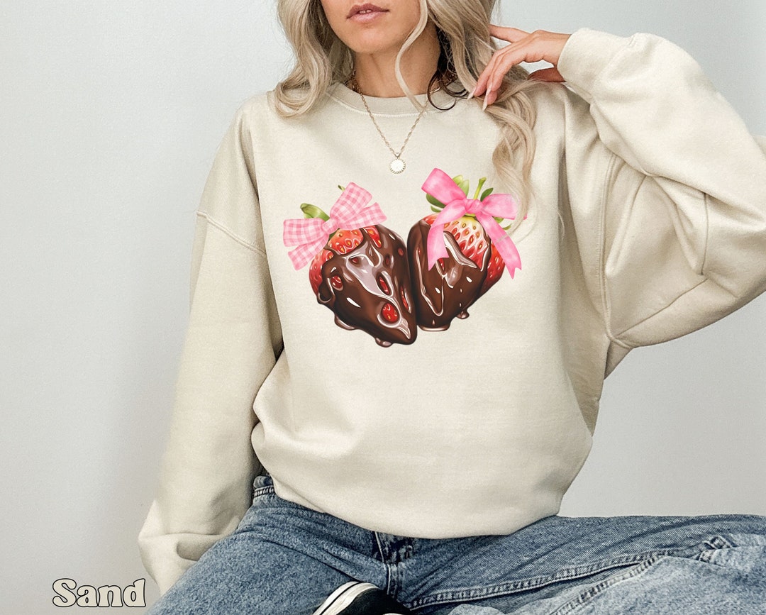 Coquette Strawberries Sweatshirt Cute Chocolate-covered Strawberries ...