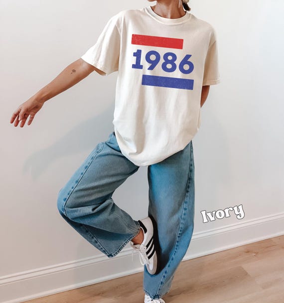Comfort Colors® Classic 1986 Shirt Retro Red And Blue 40th Birthday T-shirt Custom Birth Year Tee 1986 Birthday Friend Gift Turning 40 Party