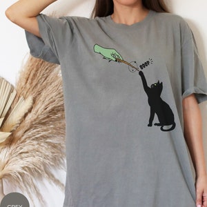 Comfort Colors® Funny Cat Halloween Shirt, Cute Witchy Cat Lover Tshirt, Magical Black Cat Lover Shirt Spooky Halloween Tee Gift For Cat Mom Grey