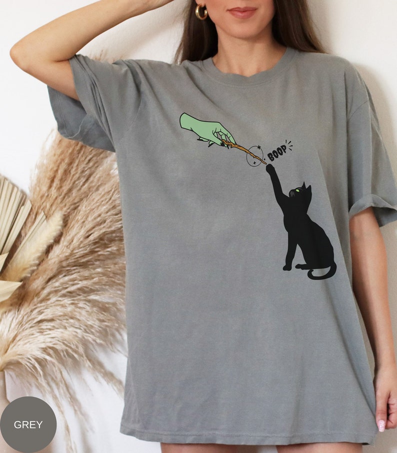 Comfort Colors® Funny Cat Halloween Shirt, Cute Witchy Cat Lover Tshirt, Magical Black Cat Lover Shirt Spooky Halloween Tee Gift For Cat Mom Grey